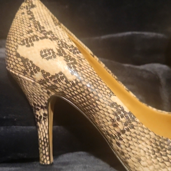 Arturo Chiang crema & black shiny python heels - Picture 2 of 3